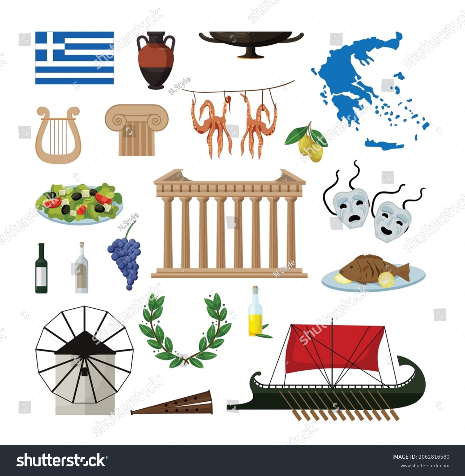 Vector Objects Associated Greece Illustrations Greek Stock Vector ...