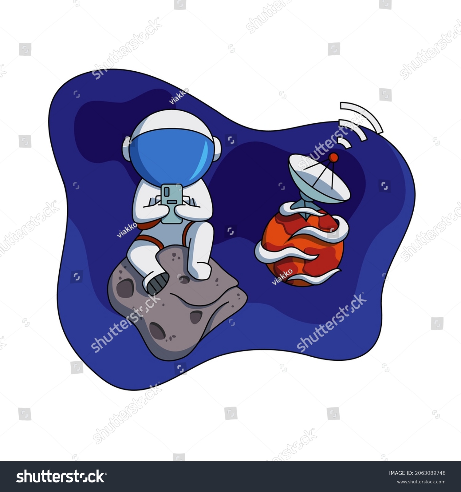 Astronaut Sits On Planet See Mobile Stock Vector Royalty Free 2063089748 Shutterstock 5647