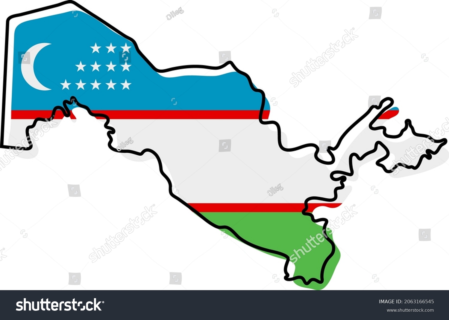 Stylized Outline Map Uzbekistan National Flag Stock Vector Royalty   Stock Vector Stylized Outline Map Of Uzbekistan With National Flag Icon Flag Color Map Of Uzbekistan Vector 2063166545 