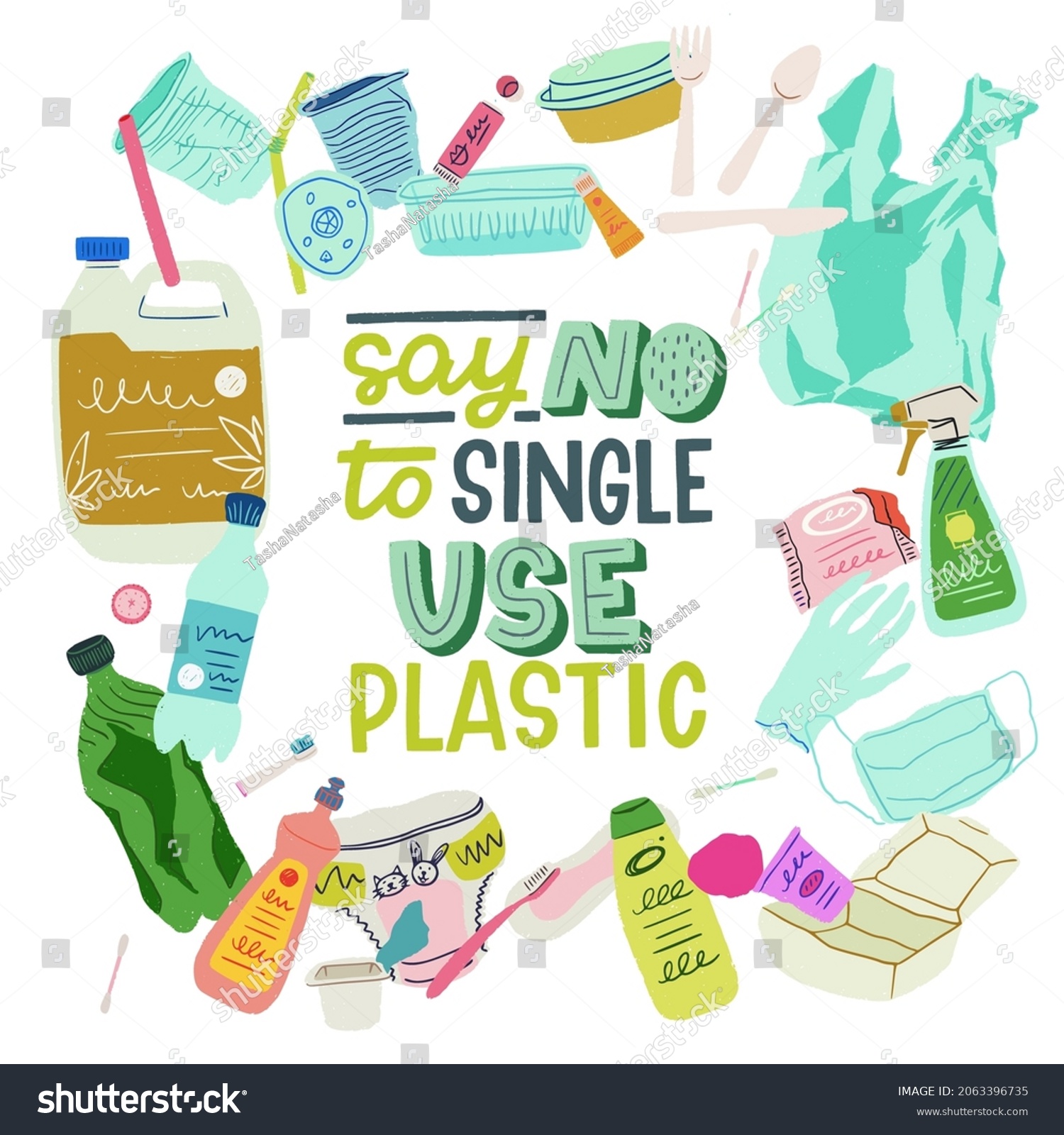 Say No Single Use Plastic Hand Stock Vector (Royalty Free) 2063396735 ...