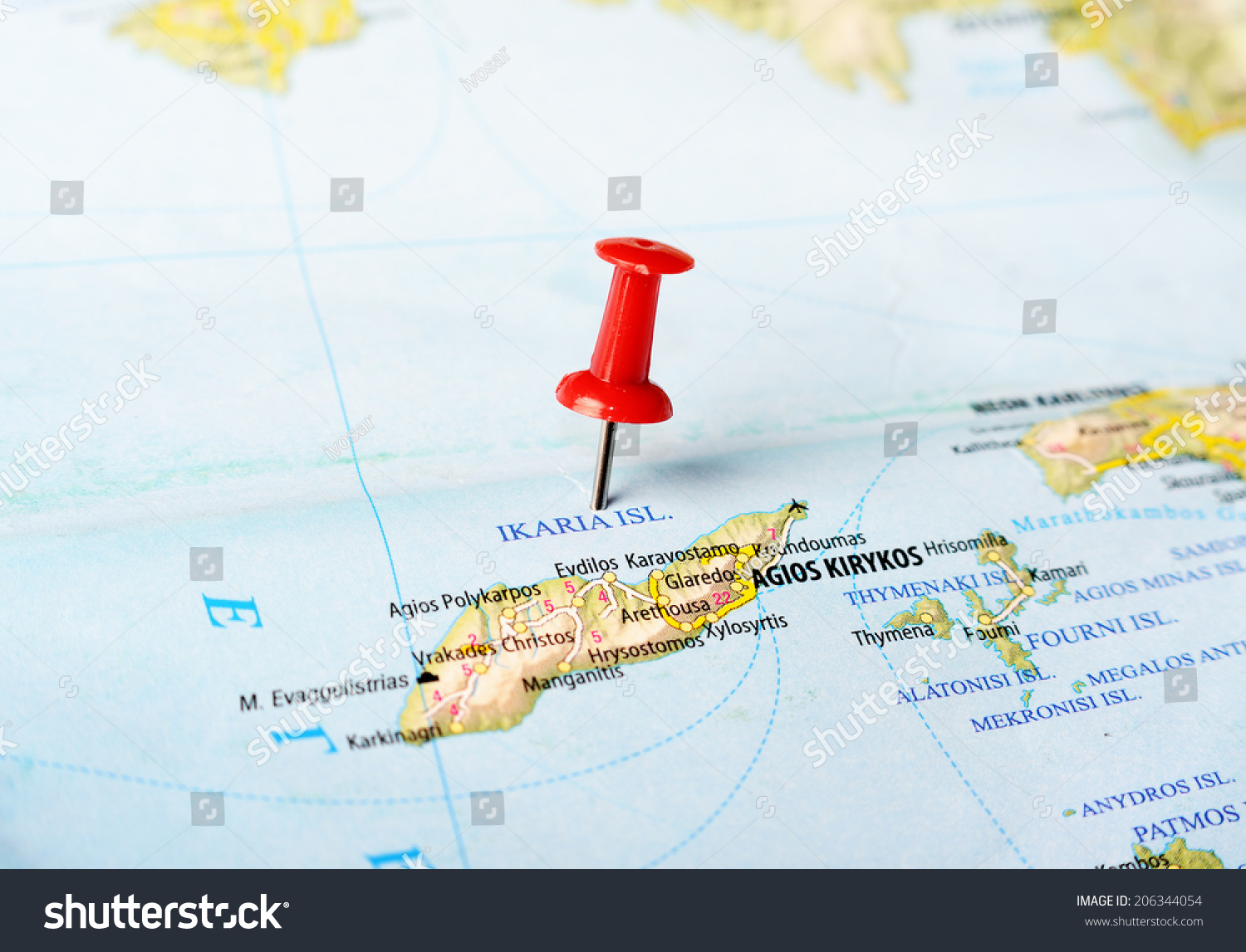 Close Ikaria Island Greece Map Red Stock Photo 206344054 | Shutterstock