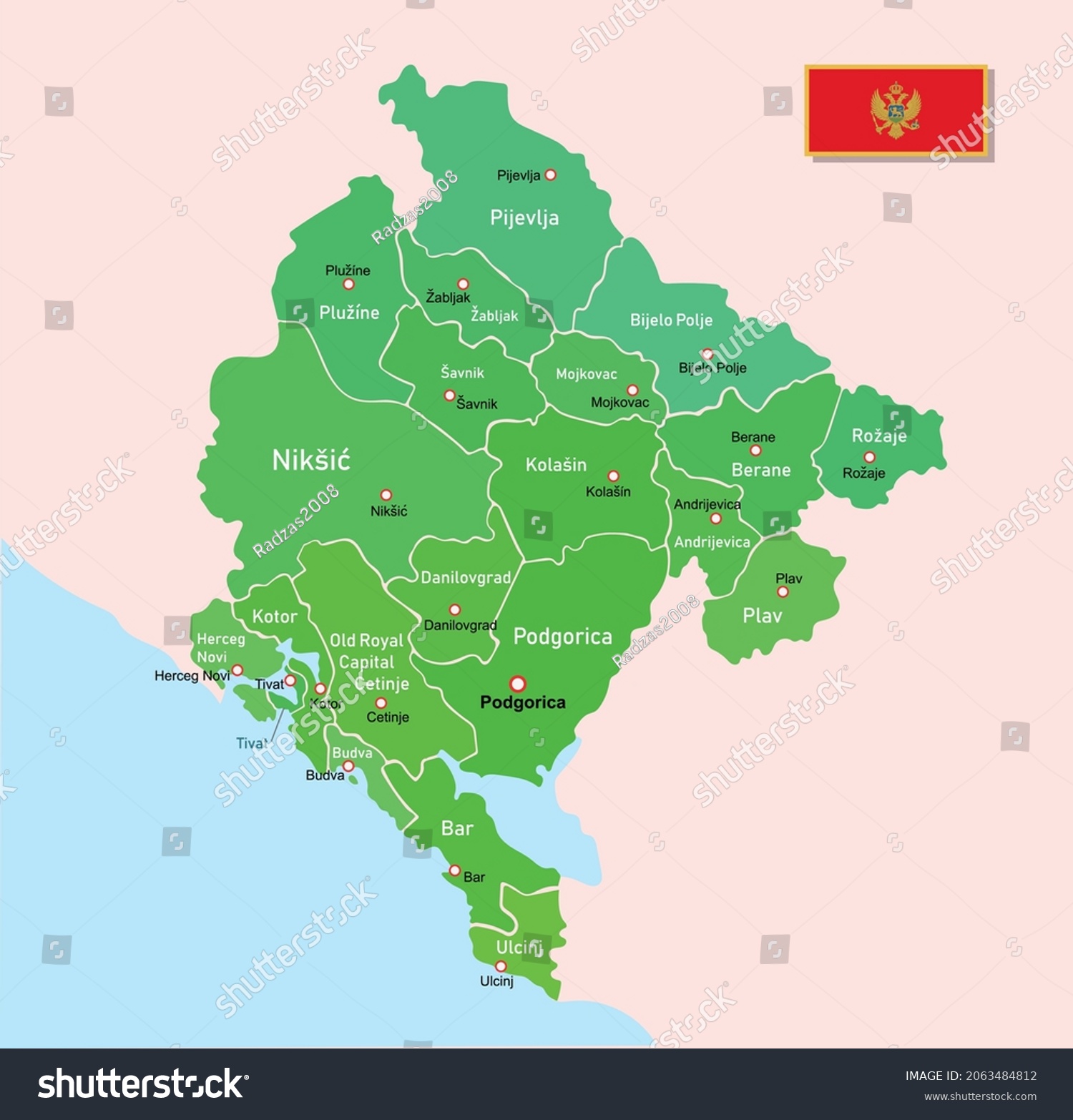 Vector Image Montenegro Regions Map Stock Vector (Royalty Free ...