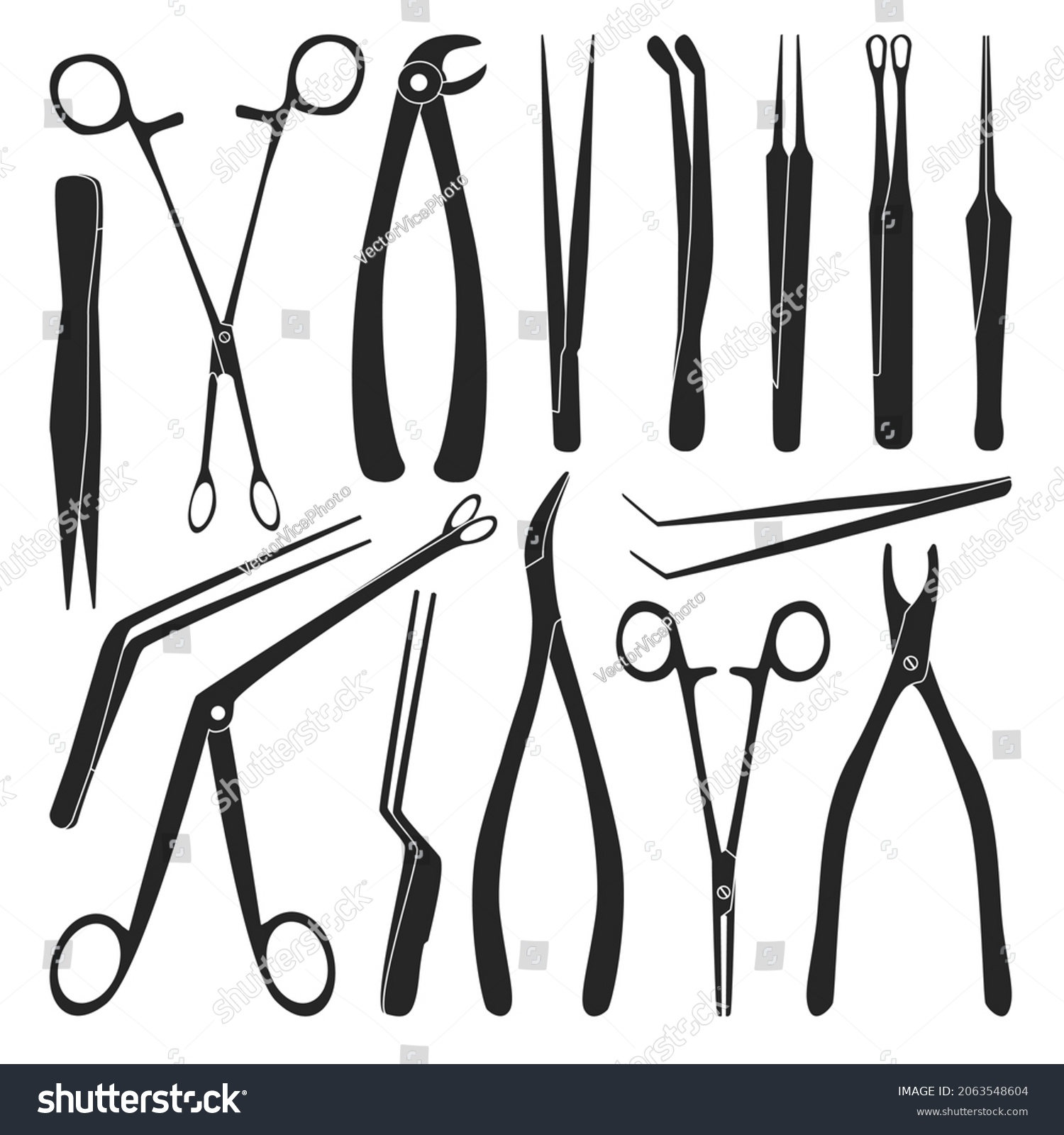 Medical Forceps Isolated Black Set Icon Stock Vector (Royalty Free ...