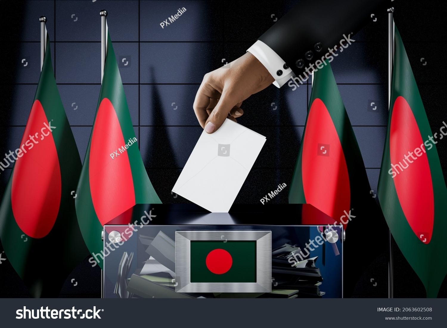 Bangladesh Flags Hand Dropping Ballot Card Stock Illustration ...