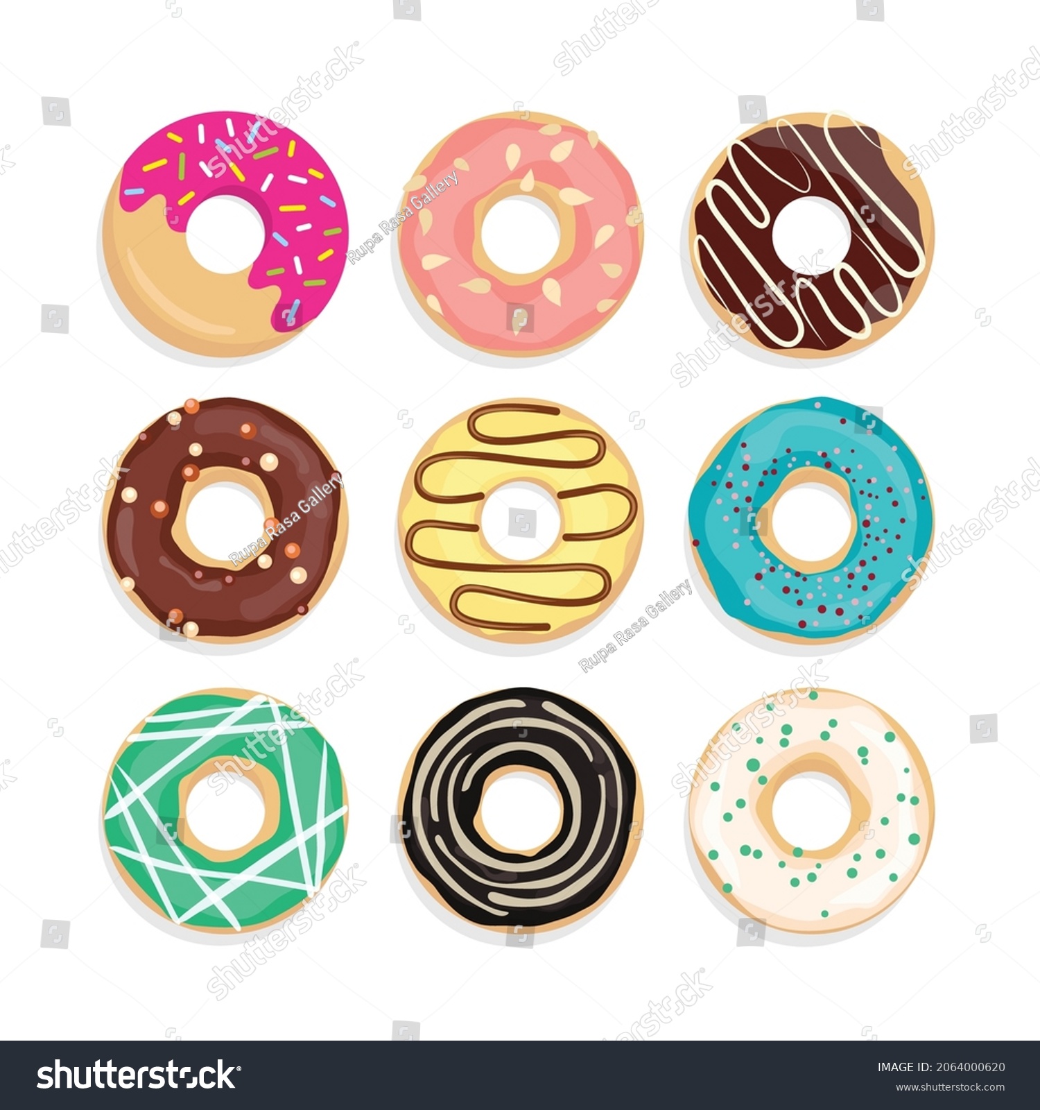 Donuts Dessert Cake Cartoon Vector Set Stock Vector (Royalty Free ...