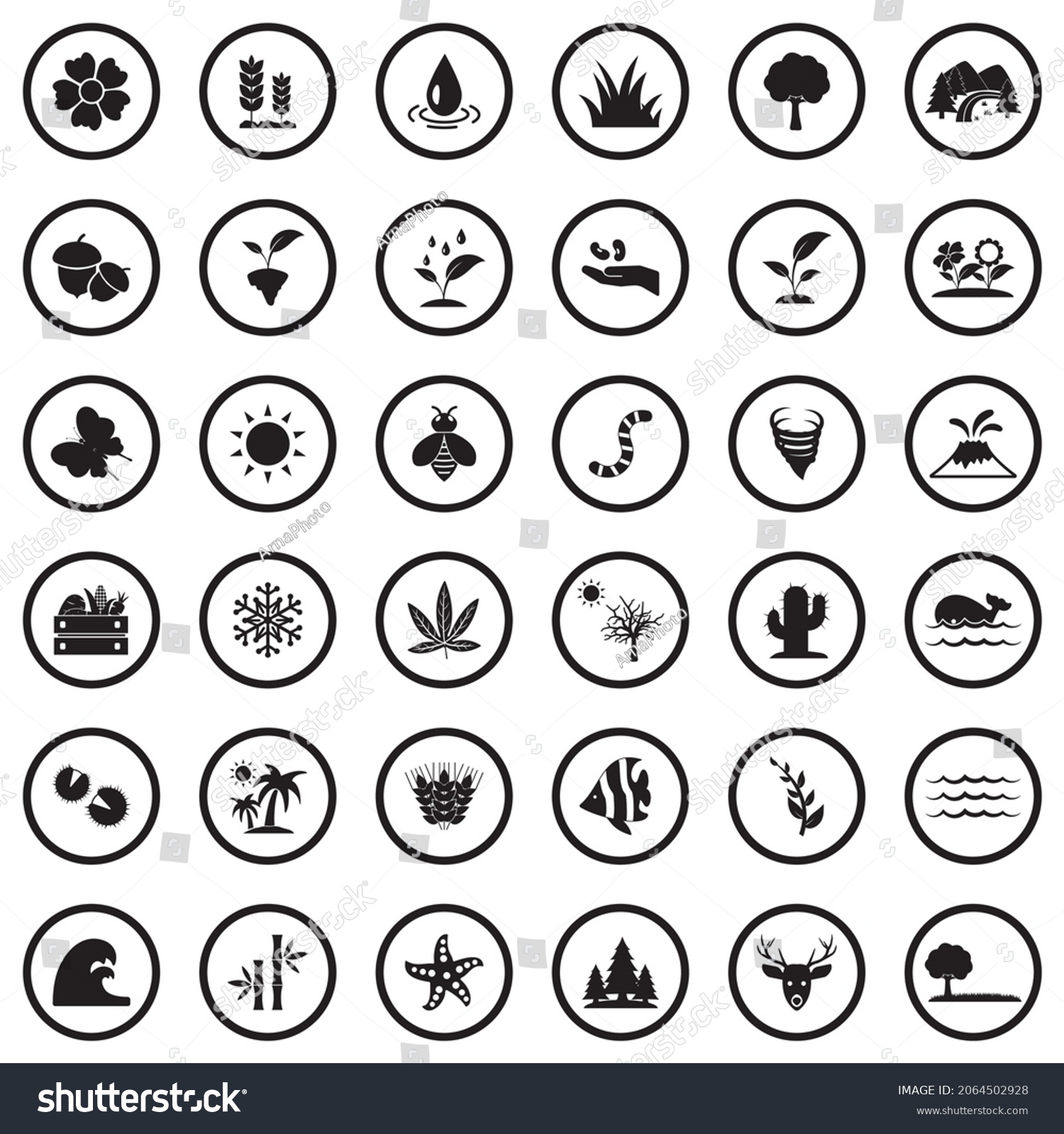 Nature Icons Black Flat Design Circle Stock Vector (Royalty Free ...