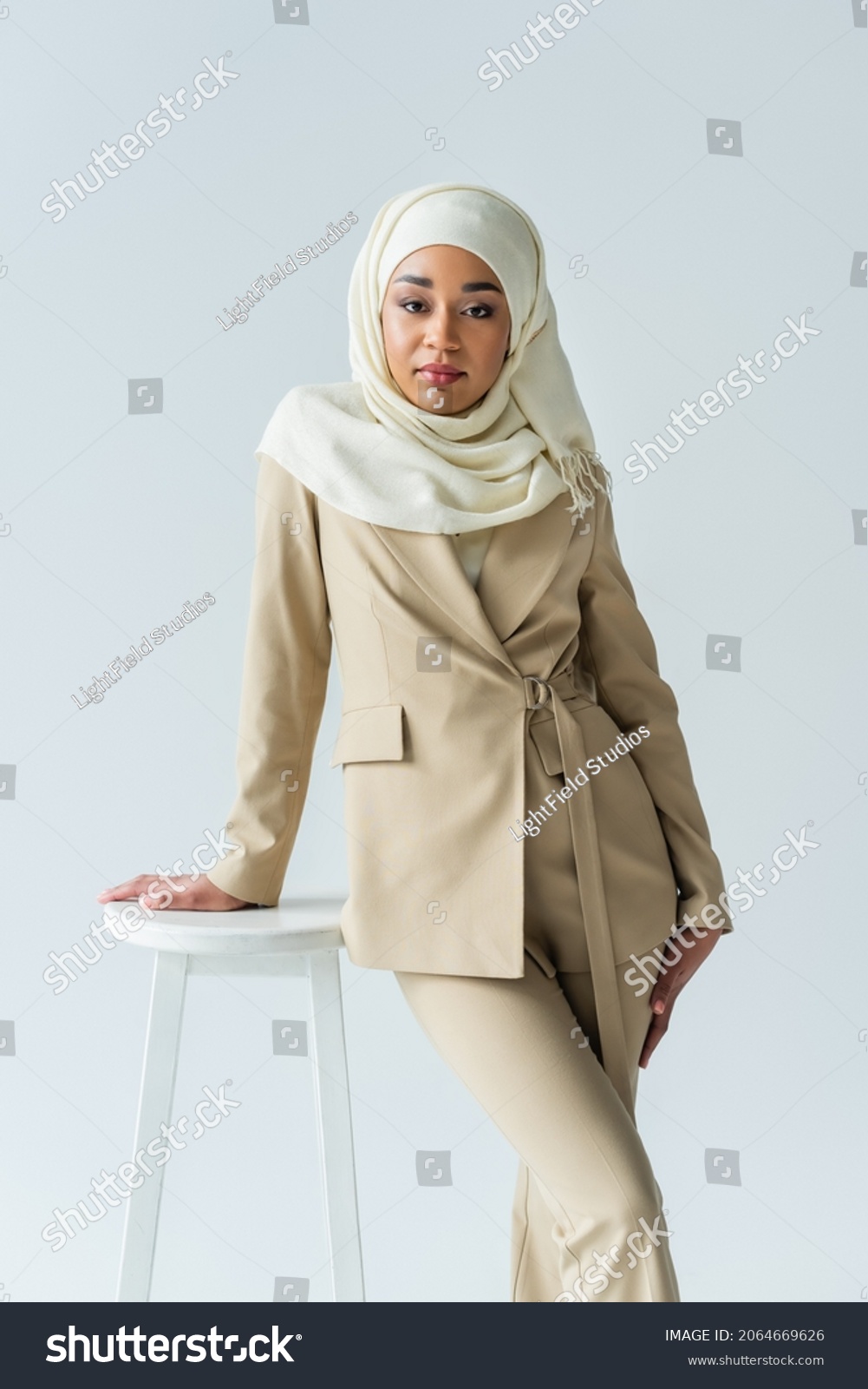 Stylish Muslim Woman Hijab Suit Leaning Stock Photo 2064669626 ...