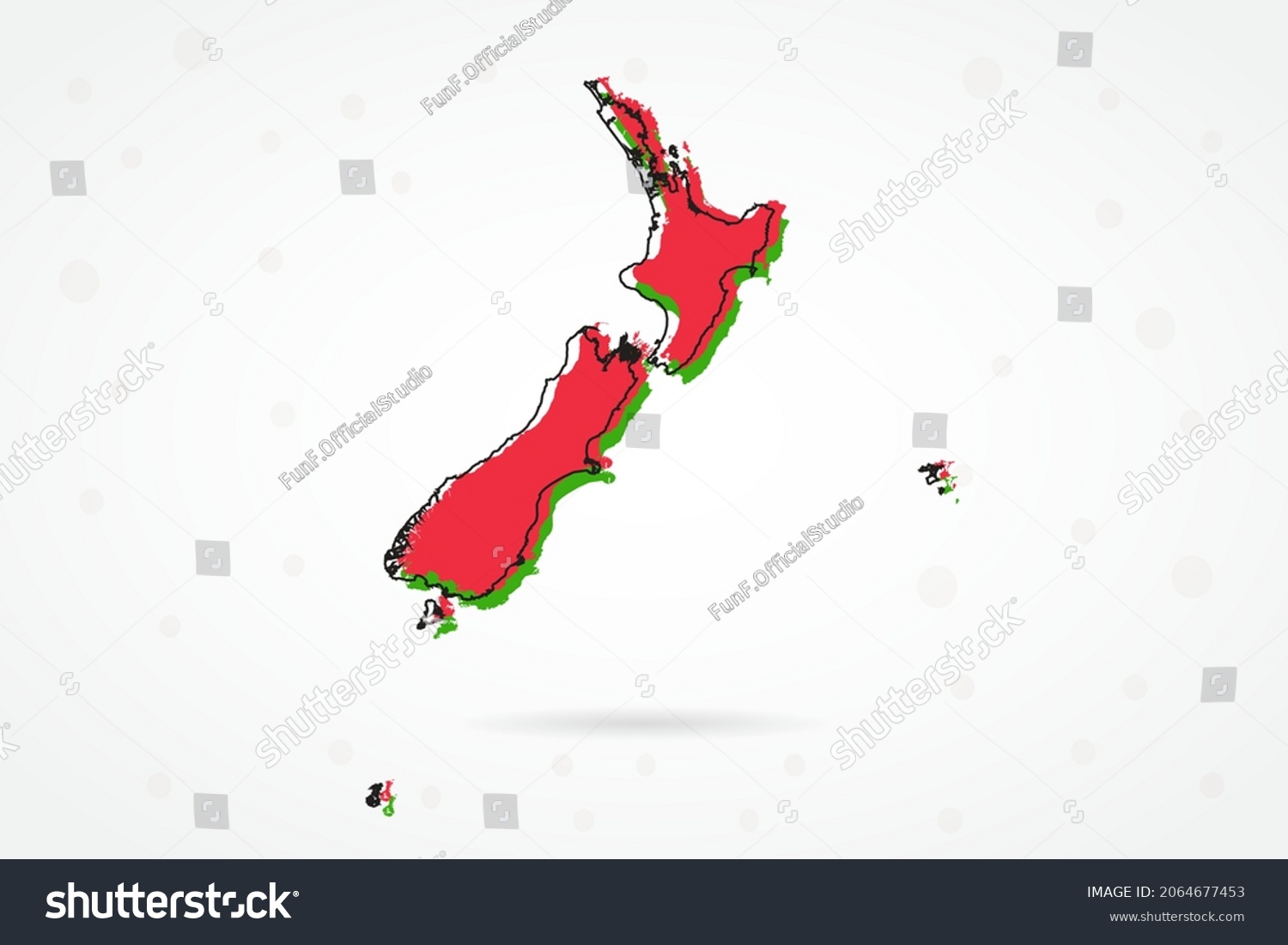 New Zealand Map World Map International Stock Vector Royalty Free Stock Vector New Zealand Map World Map International Vector Template With Including Red Green And Black 2064677453