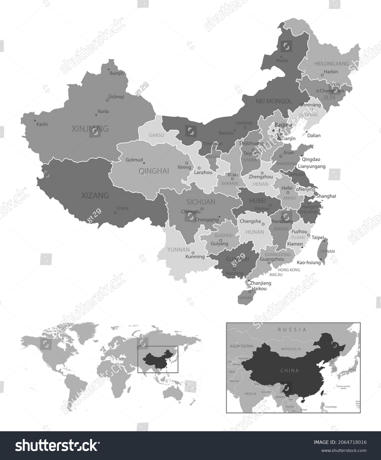 China Highly Detailed Black White Map Stock Vector (Royalty Free ...