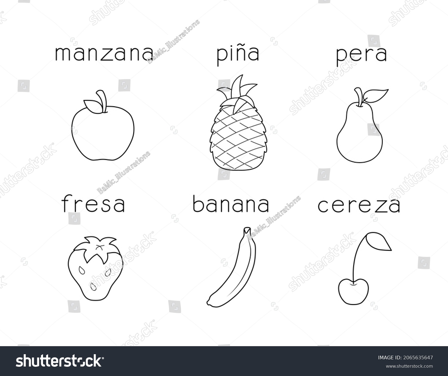 coloring-page-fruits-spanish-common-words-2065635647-shutterstock