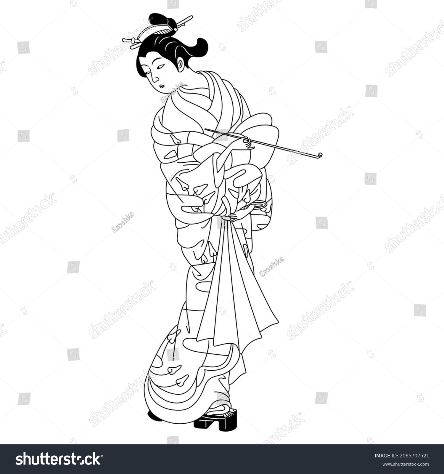 Standing Japanese Woman Kimono Holding Opium Stock Vector (Royalty Free ...