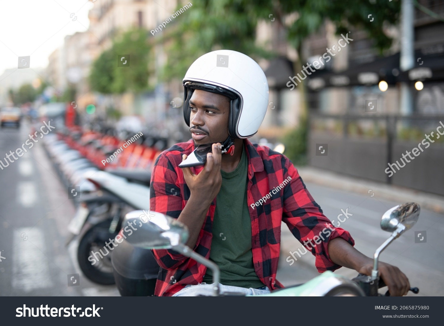 Handsome African Man Scooter City Young Stock Photo 2065875980 ...