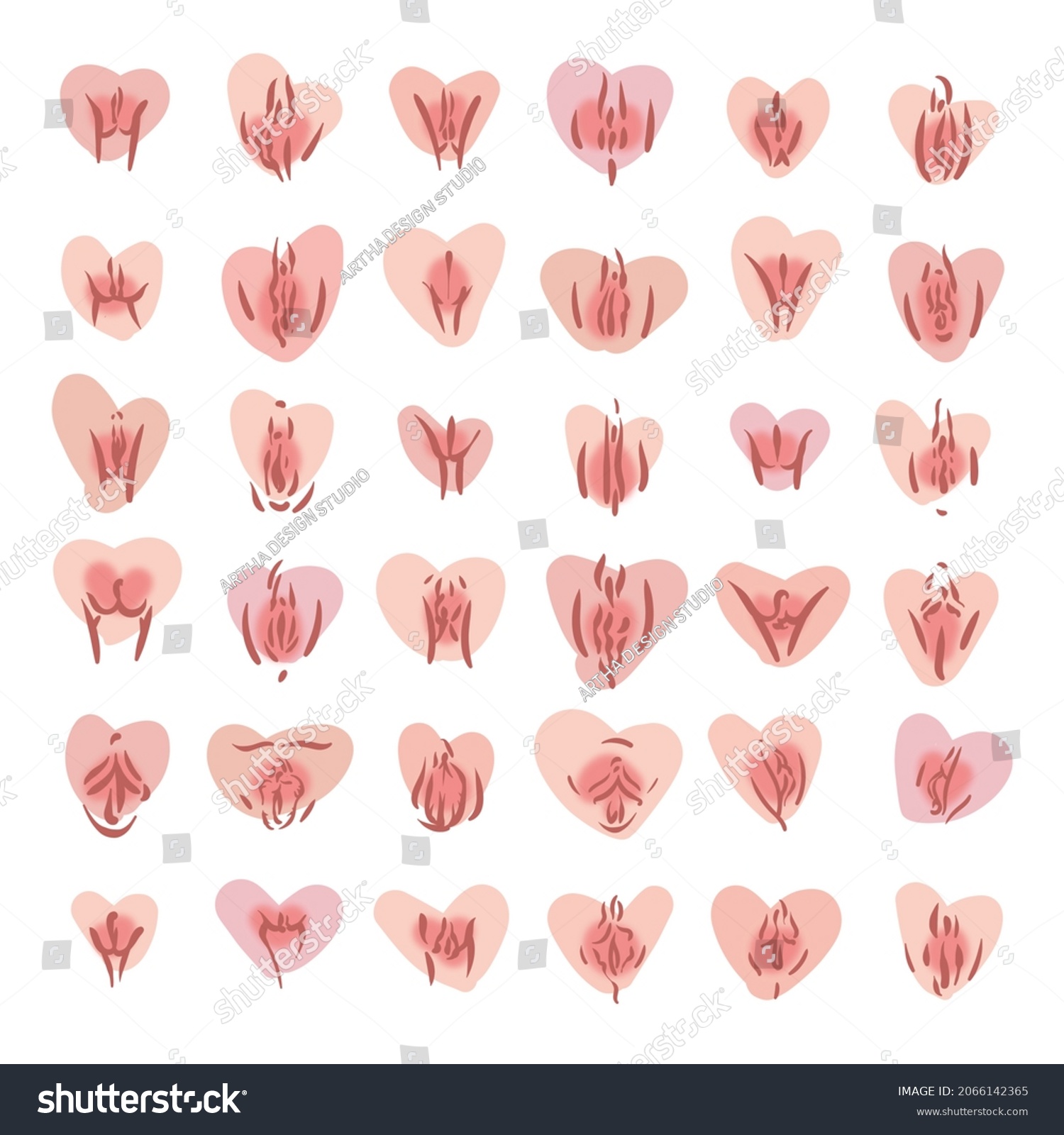 Cute Pink Vulva Hearts Pattern Feminists Stock Illustration 2066142365