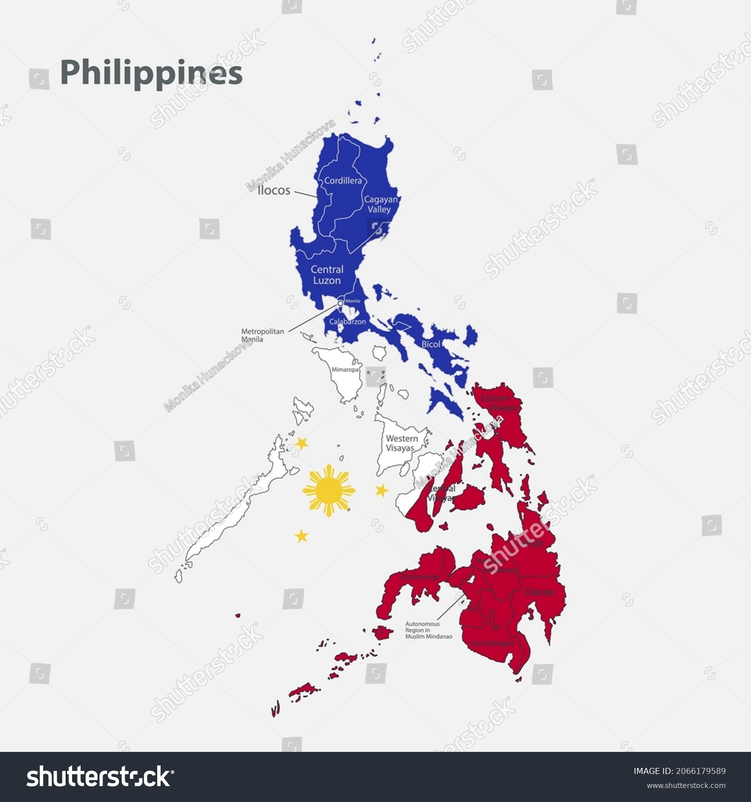 Map Philippines Colors Flag Administrative Divisions Stock Vector ...