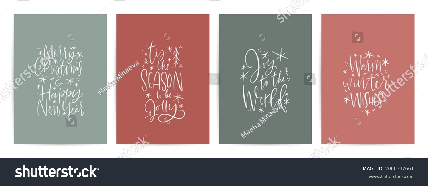 Christmas Calligraphy Greeting Card Set Traditional Stock Vector