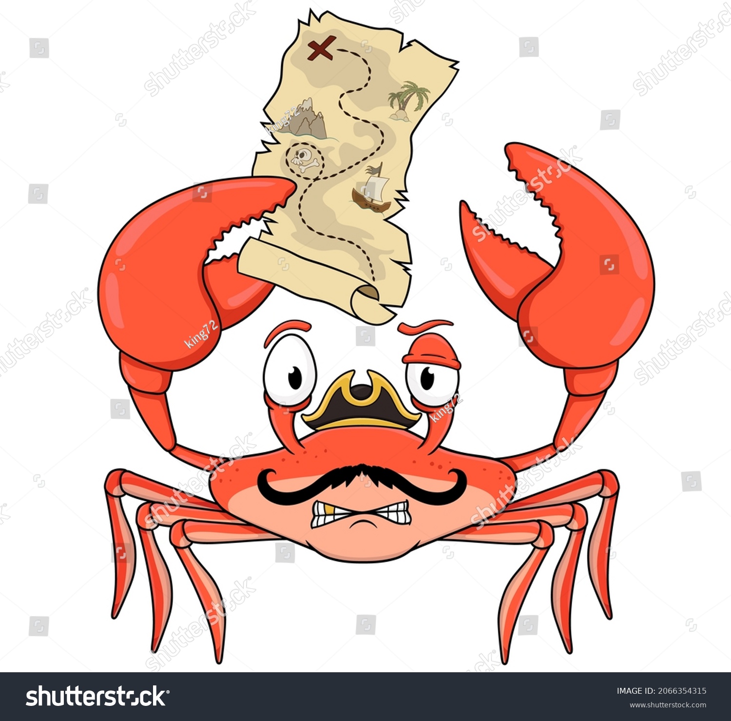 Cartoon Crab Pirate Treasure Map Isolated Stock Vector (Royalty Free ...