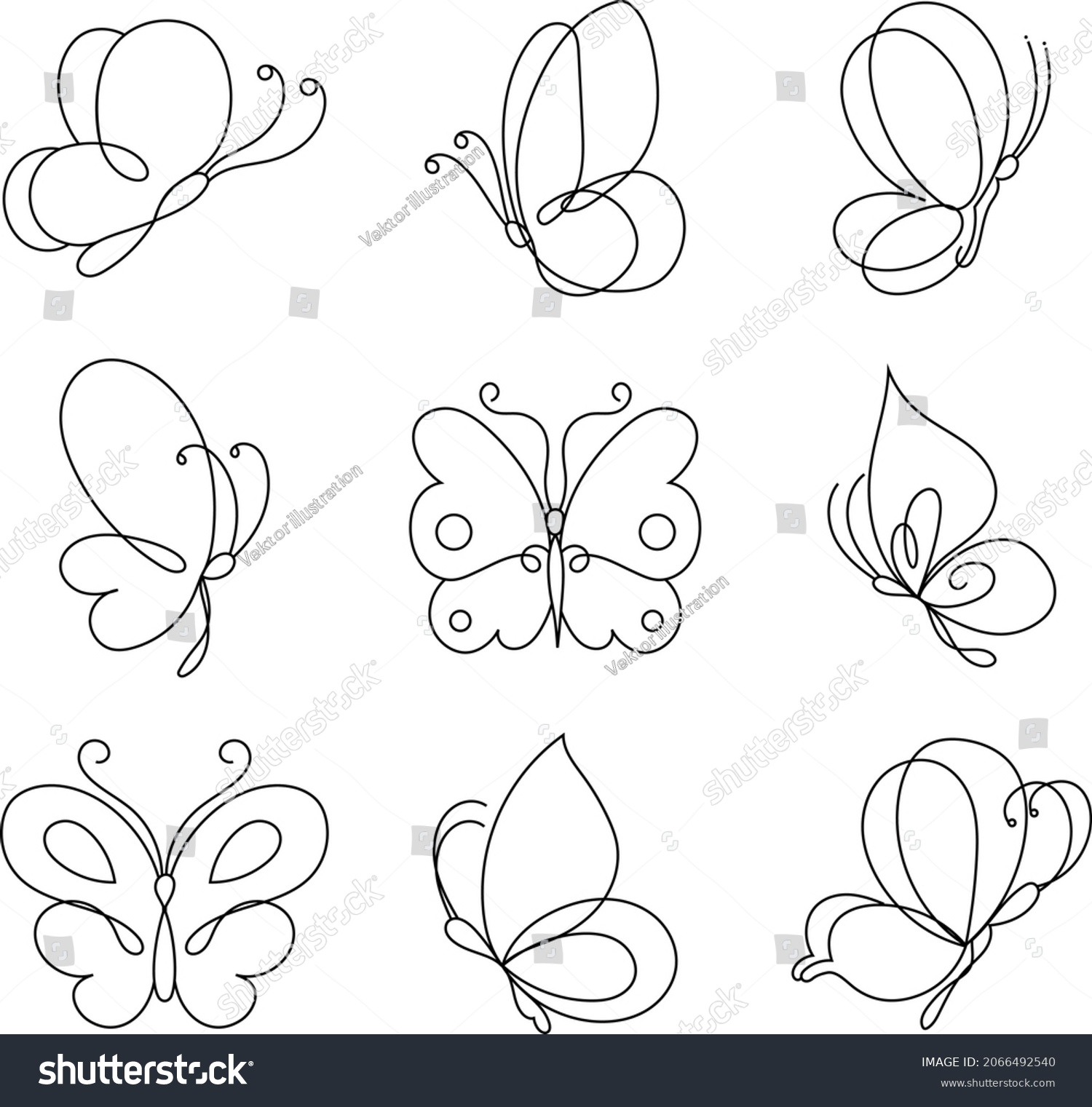 Butterfly Outline Black Silhouette Linear Abstract Stock Vector ...