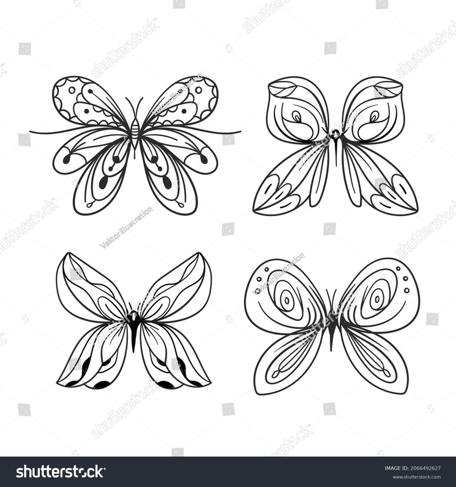 Butterfly Outline Black Silhouette Linear Abstract Stock Vector ...