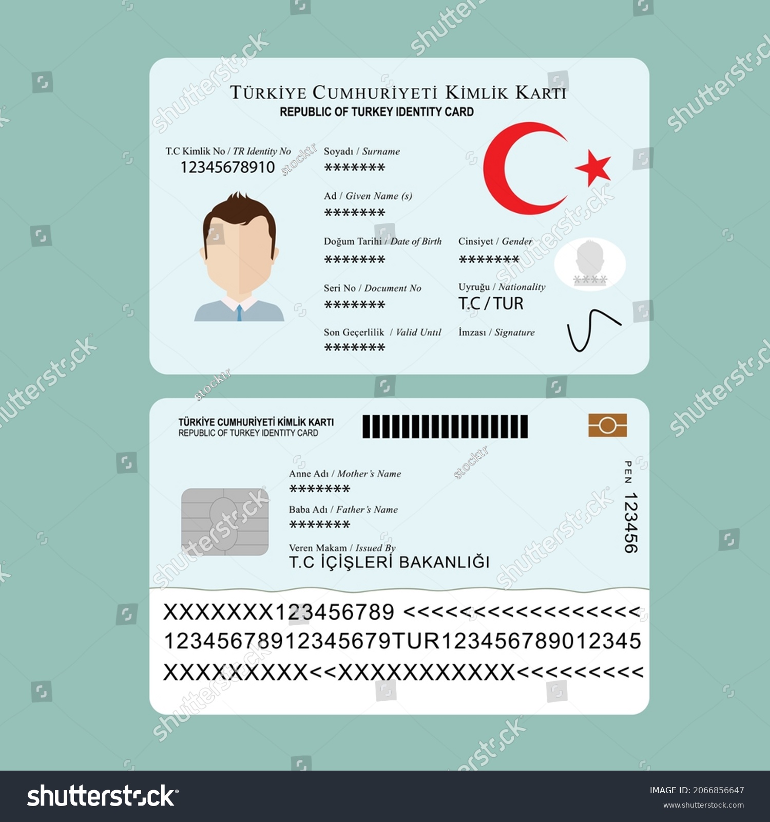 Republic Turkey Identity Card Front Back Stock Vector Royalty Free