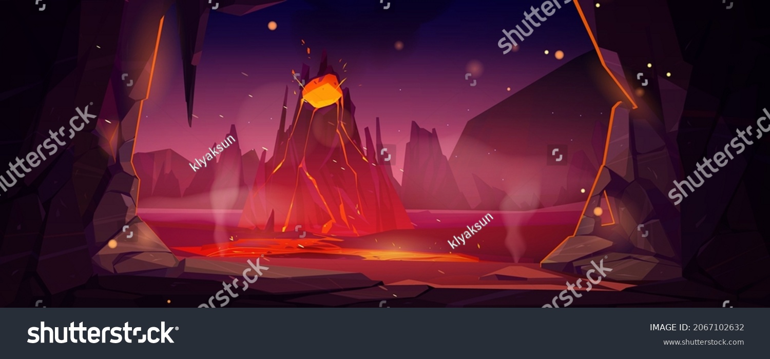 Volcano Eruption View Cave Halloween Background Stock Vector (Royalty ...