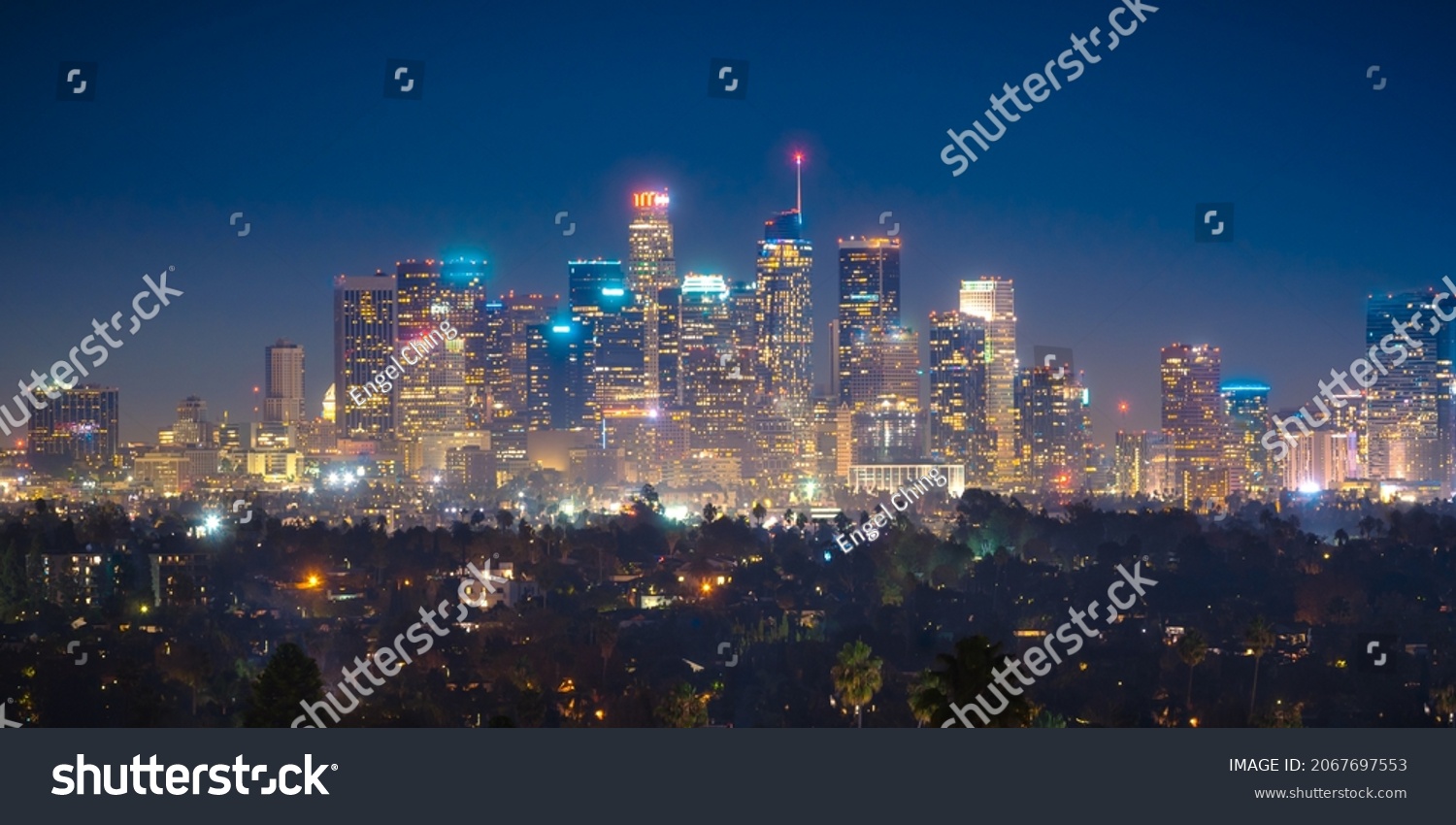 Los Angeles City Skyline Illuminated Night Stock Photo 2067697553 ...