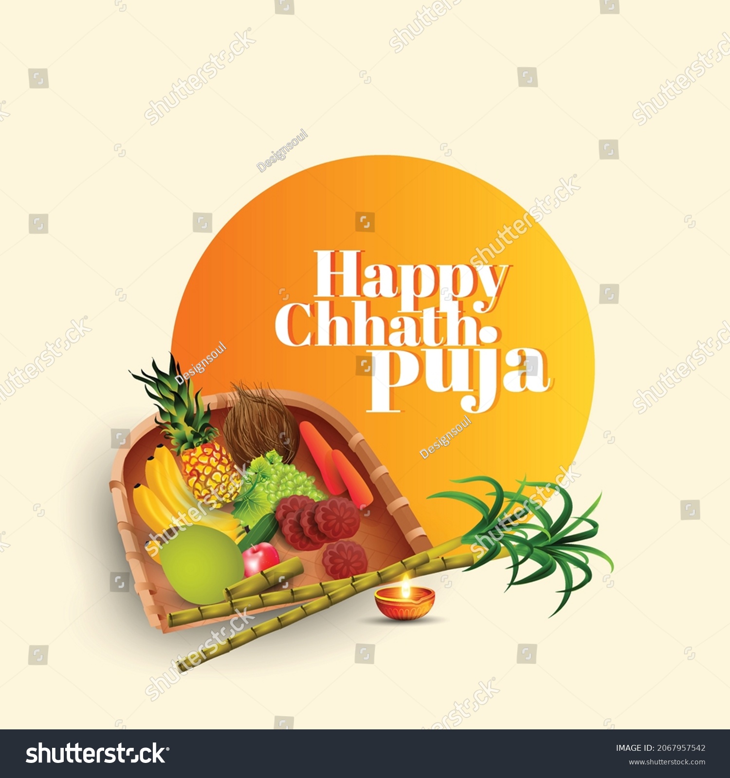 Vector Illustration Chhath Puja Traditional Puja Stock Vector (Royalty ...