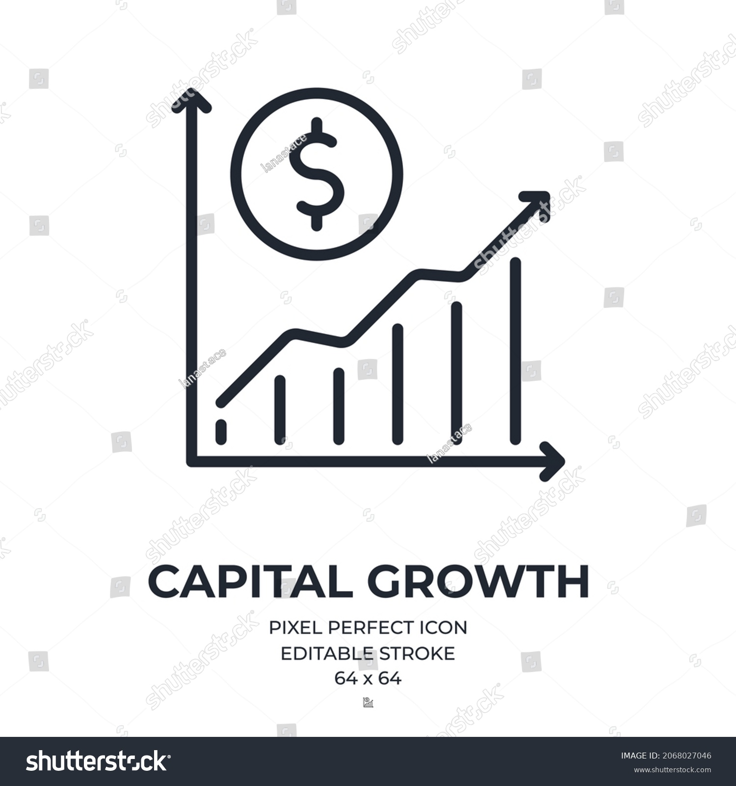 Capital Growth Editable Stroke Outline Icon Stock Vector (Royalty Free