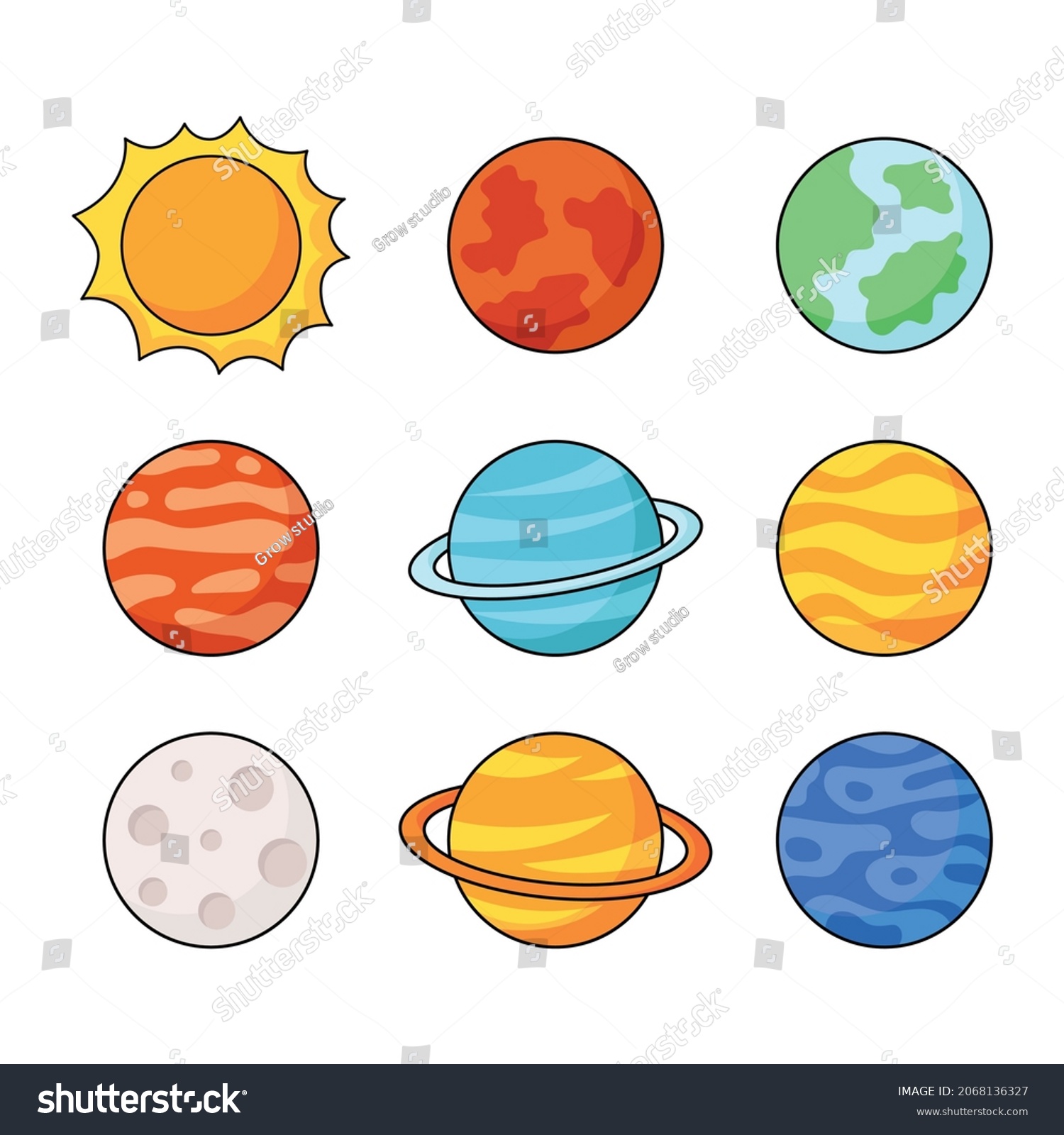 Set Space Icons Planets Cartoon Style Stock Vector (Royalty Free ...