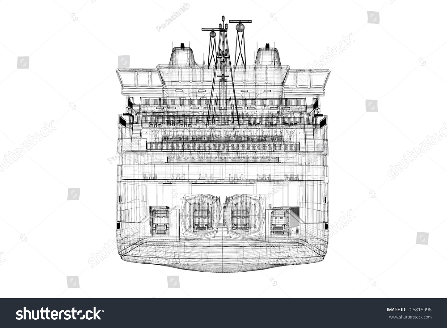 Ferryboat Cargo 3d Model Body Structure Stock Illustration 206815996 