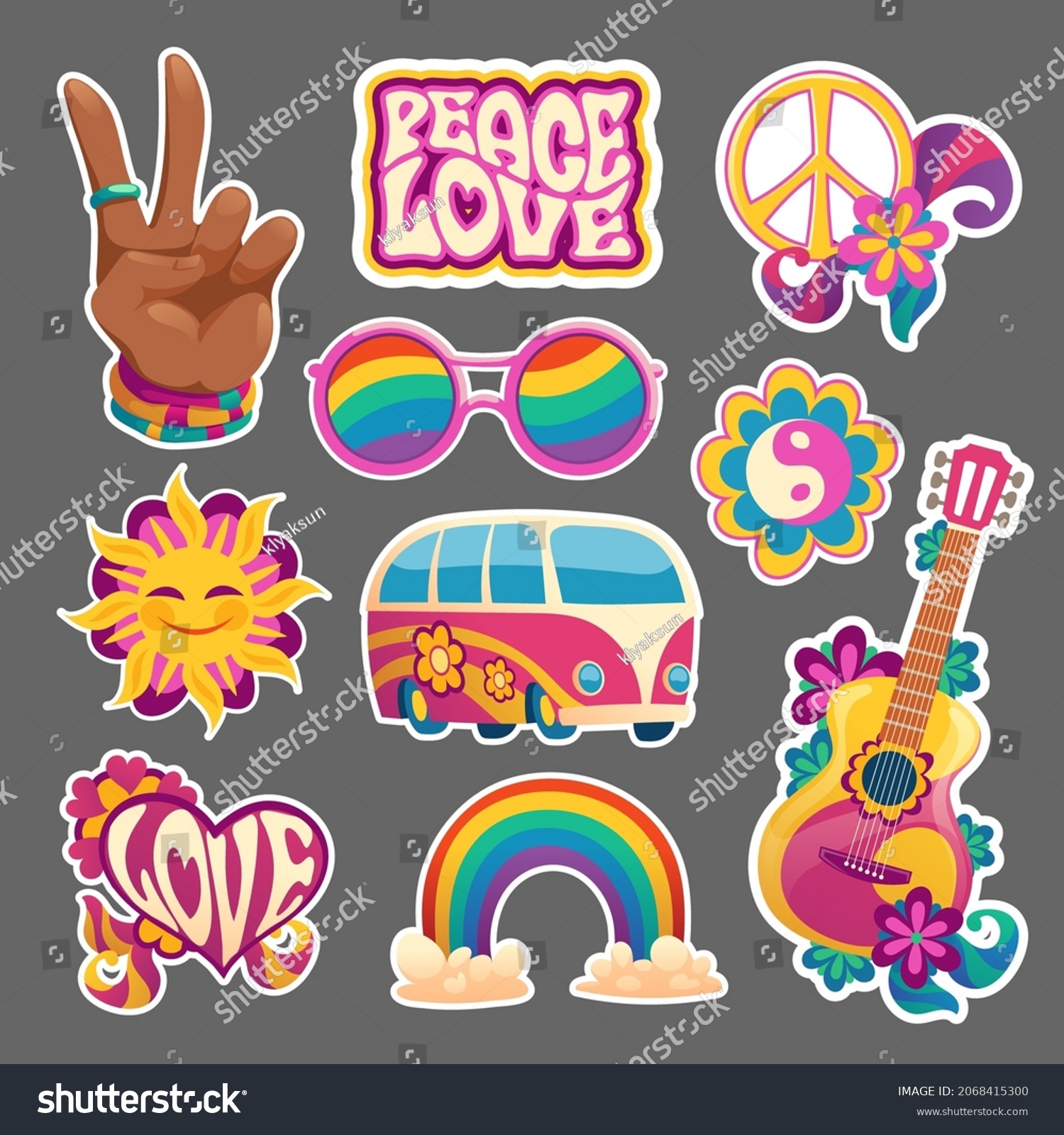 Hippie Stickers Icons Hand Gesturing Peace Stock Vector (Royalty Free ...