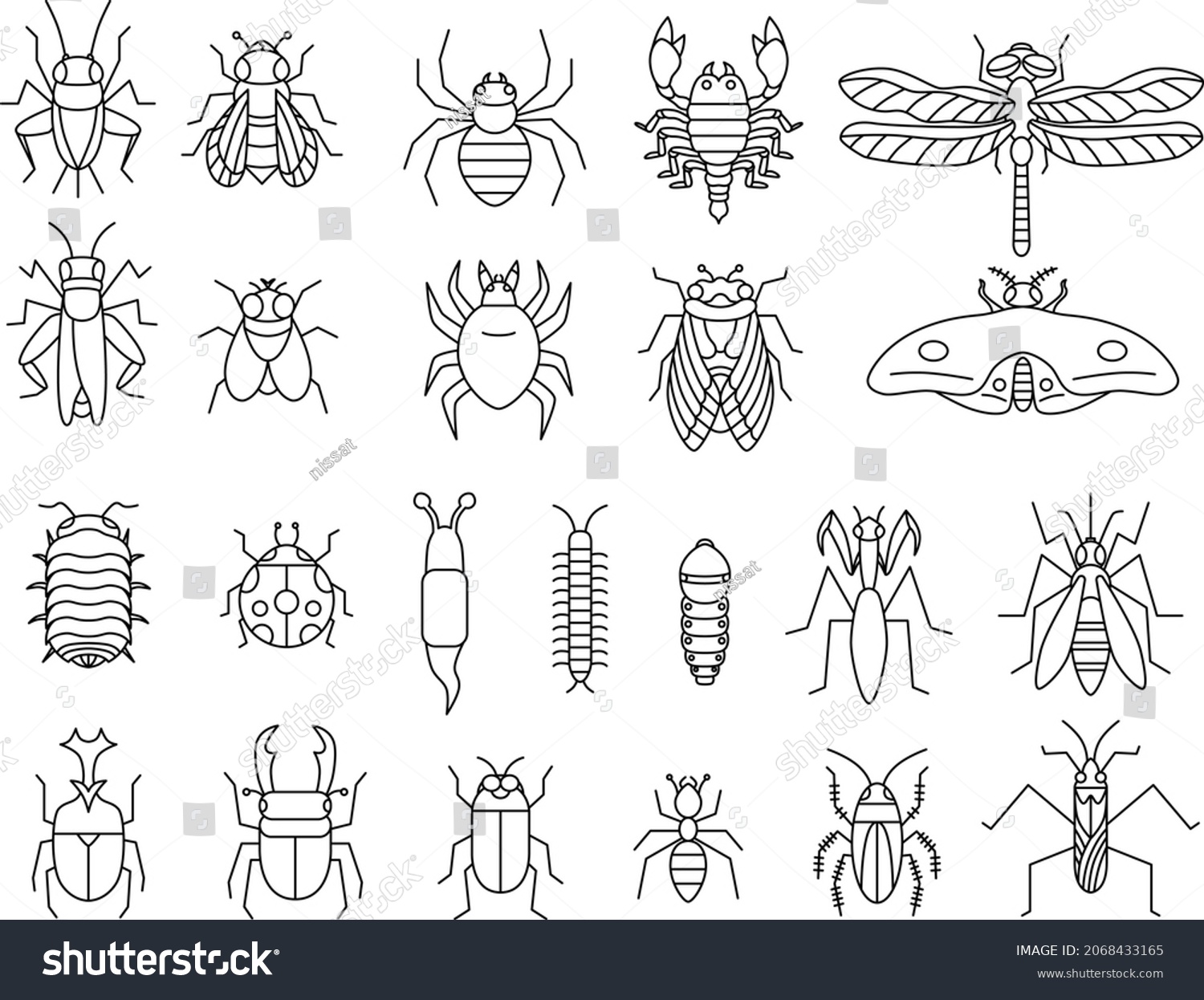 Insect Line Drawing Icon Set Stock Vector (Royalty Free) 2068433165 ...