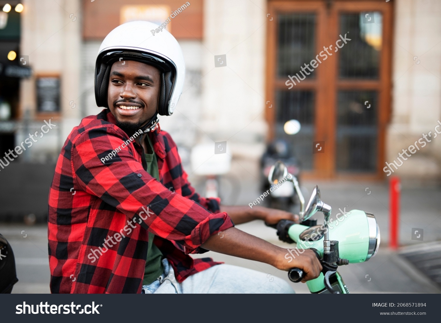 Handsome African Man Scooter City Young Stock Photo 2068571894 ...