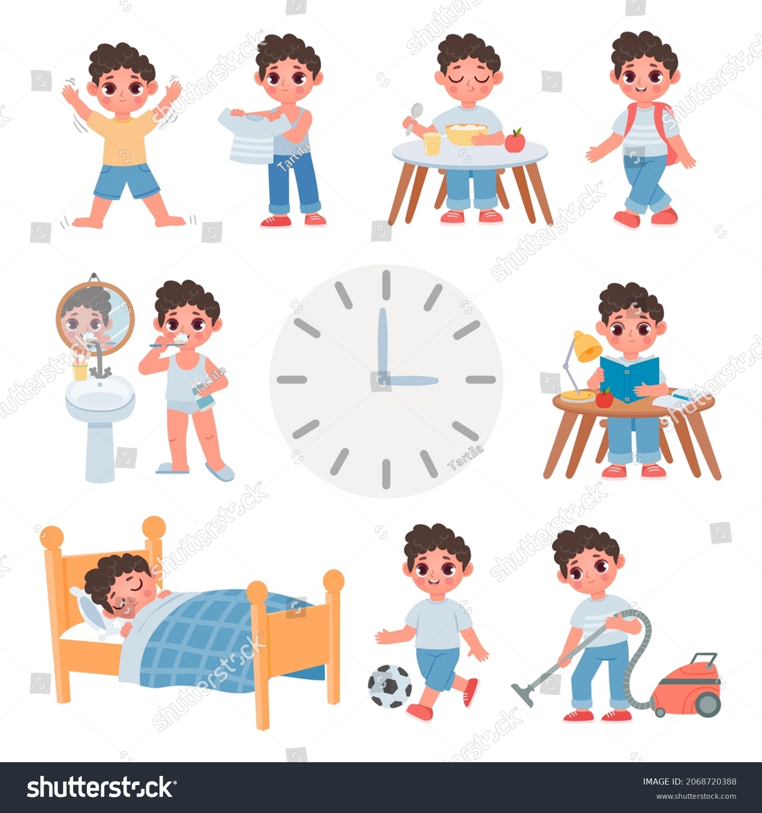 Day Routine Activity Cartoon School Kid Stock Illustration 2068720388 ...