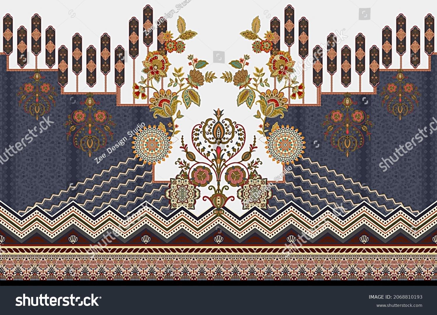 Digital Textile Ethnic Shirt Border Design Stock Illustration ...