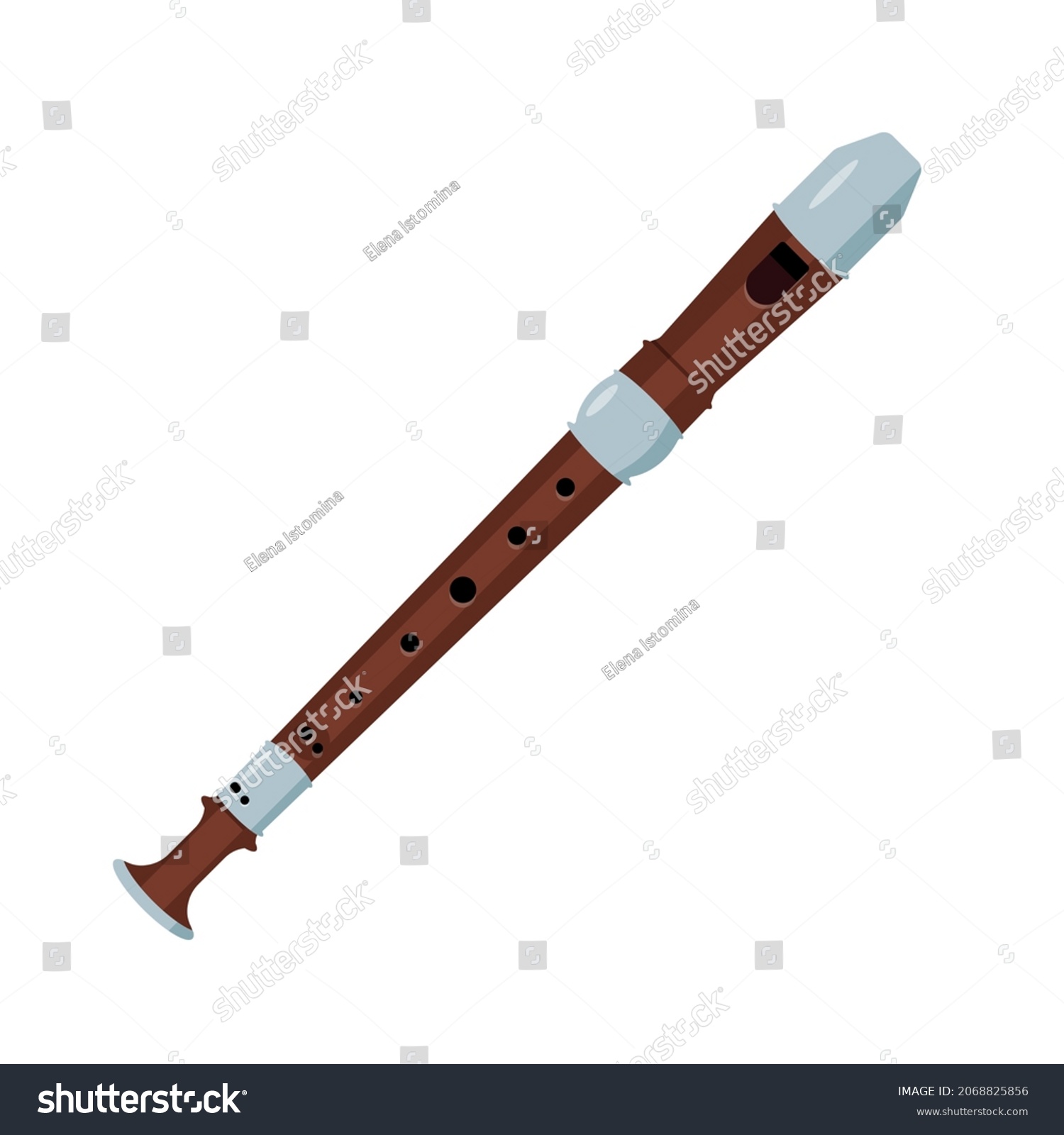 Flute Isolated On White Background Wooden Stock Vector (Royalty Free ...