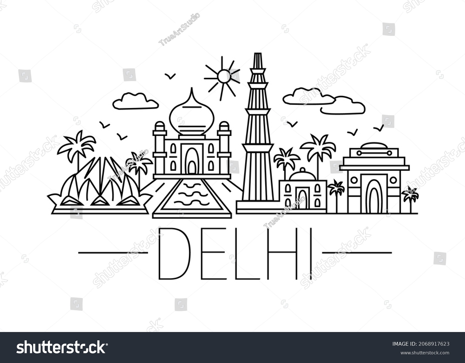 Delhi Cartoon Doodle Illustration Delhi Cartoon Stock Vector (royalty 