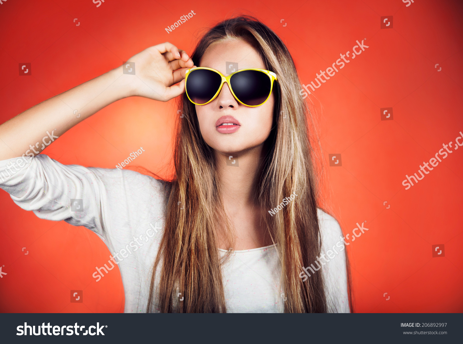 Portrait Young Teenage Girl Sunglasses Posing Stock Photo 206892997 