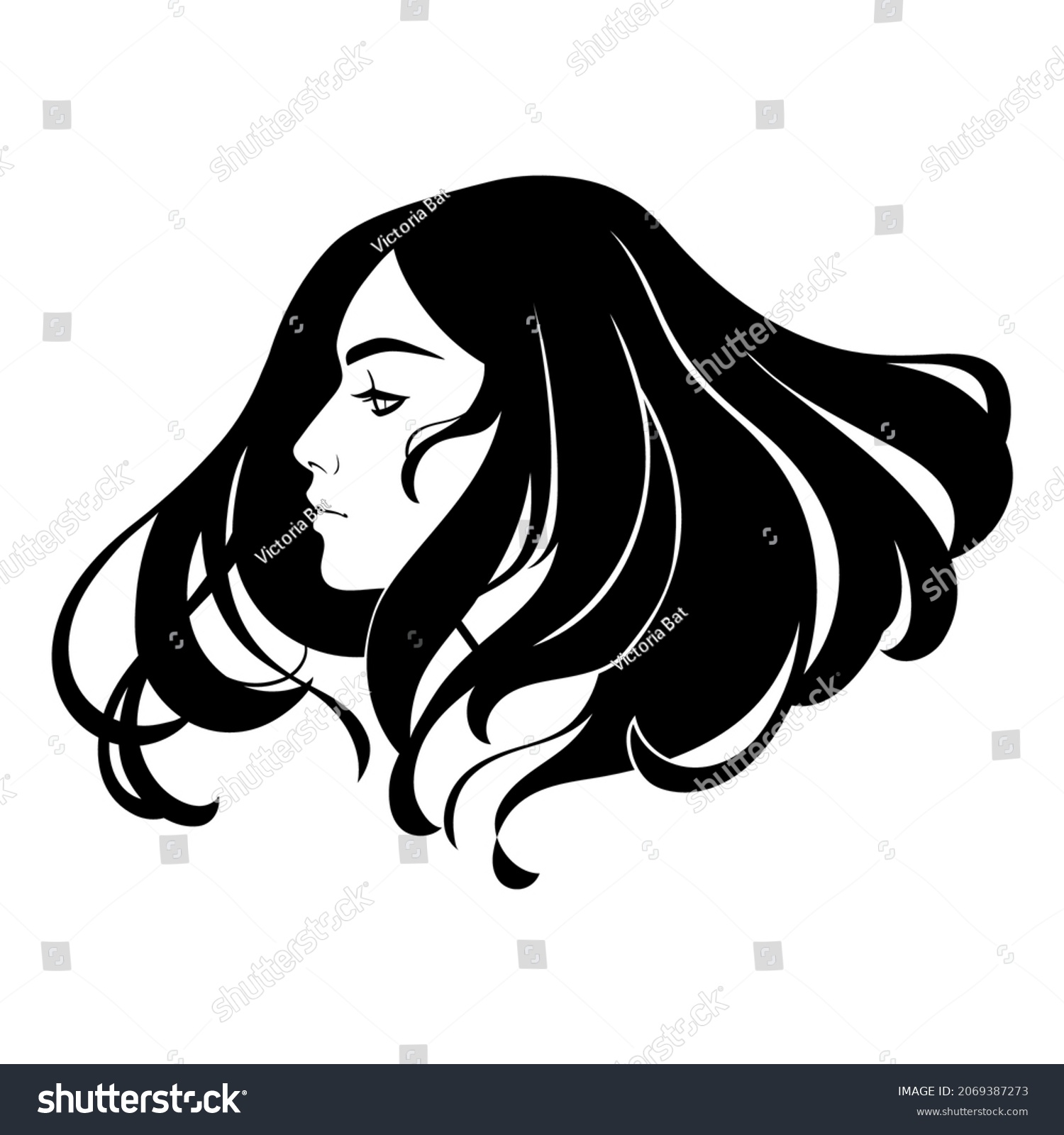 Portrait Beautiful Girl Long Hair Stock Vector Royalty Free 2069387273 Shutterstock