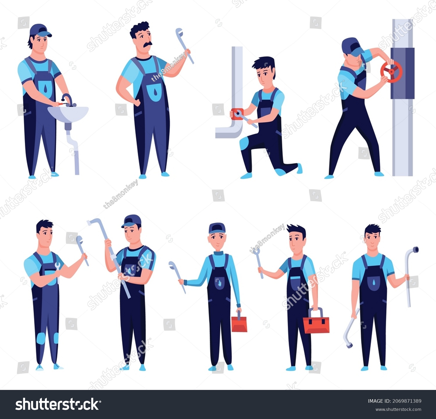 Plumbers Professional Plumbing Work Service Cartoon Stock Vektor