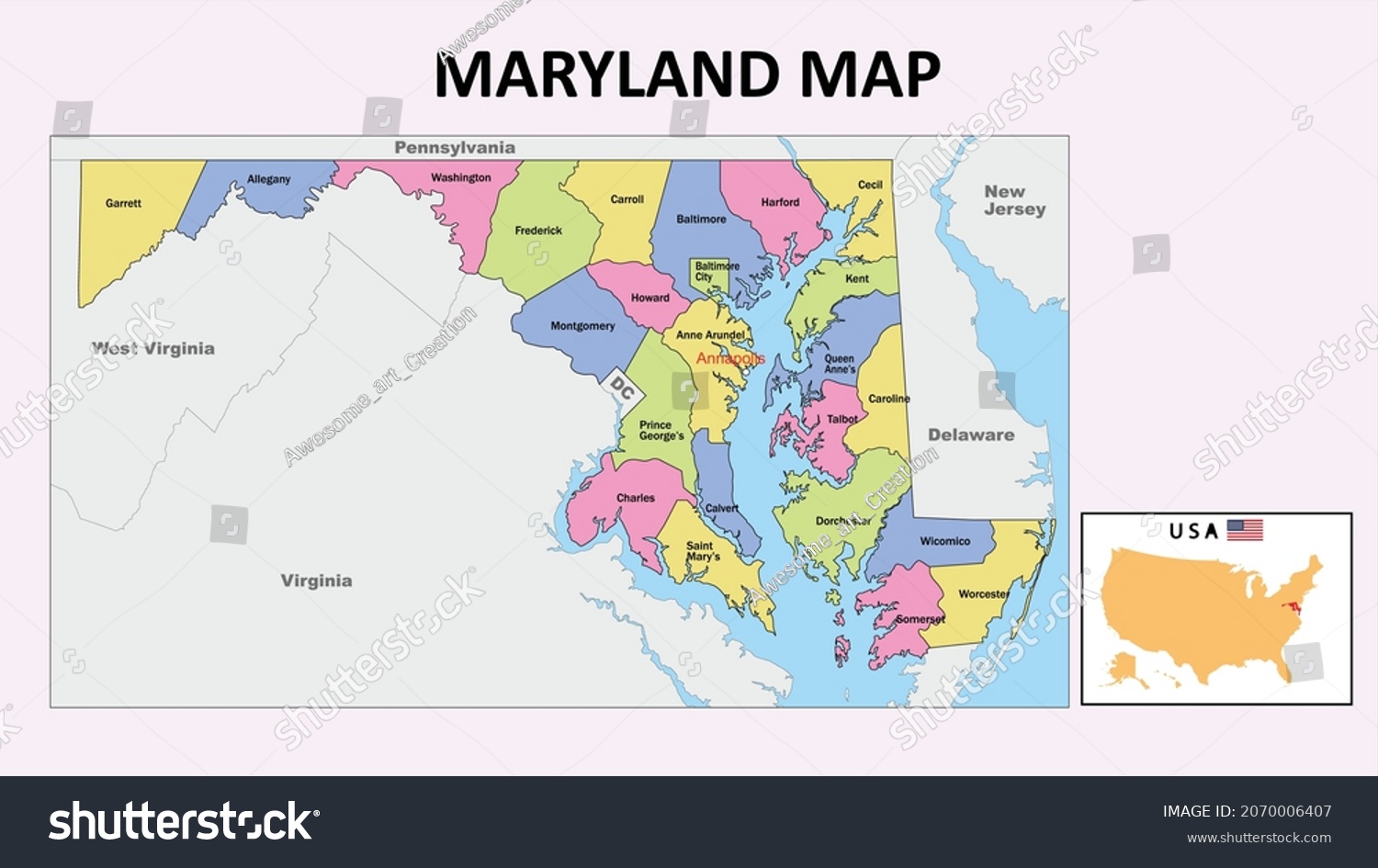 Maryland Map State District Map Maryland Stock Vector (Royalty Free ...