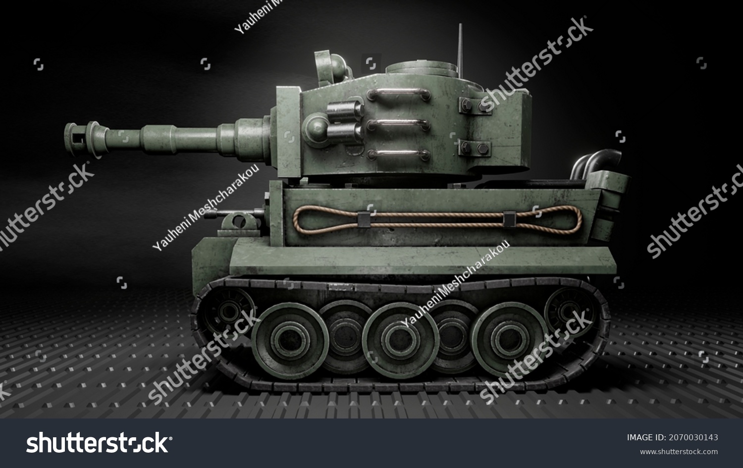 Battle Tank Against Dark Background Render Stock Illustration