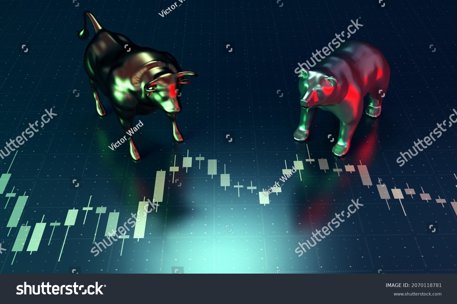 Gold Bull Bear 3d Render 3d Stock Illustration 2070118781 | Shutterstock