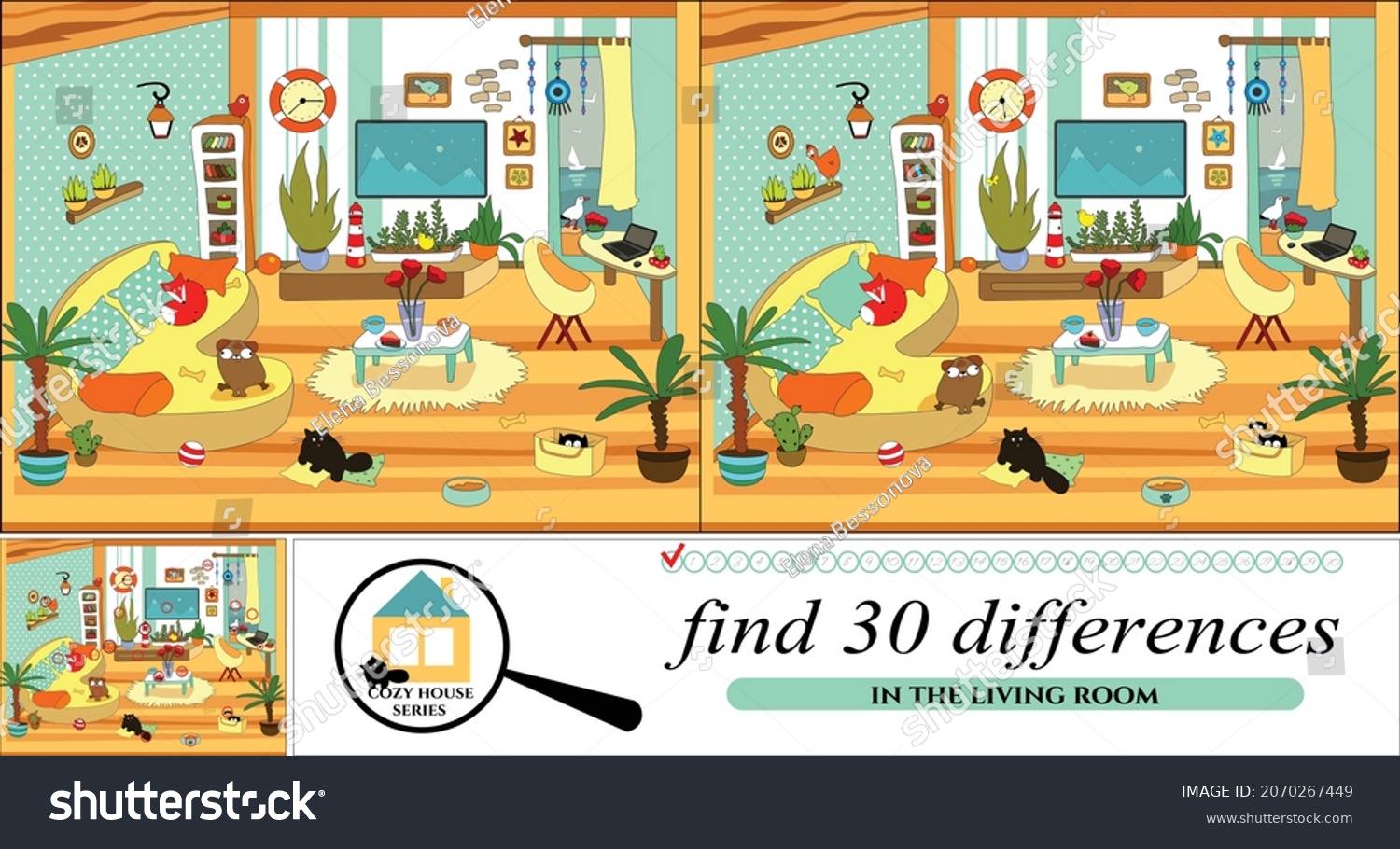 Find 30 Differences Vector Cartoon Illustration Stock Vector (Royalty ...