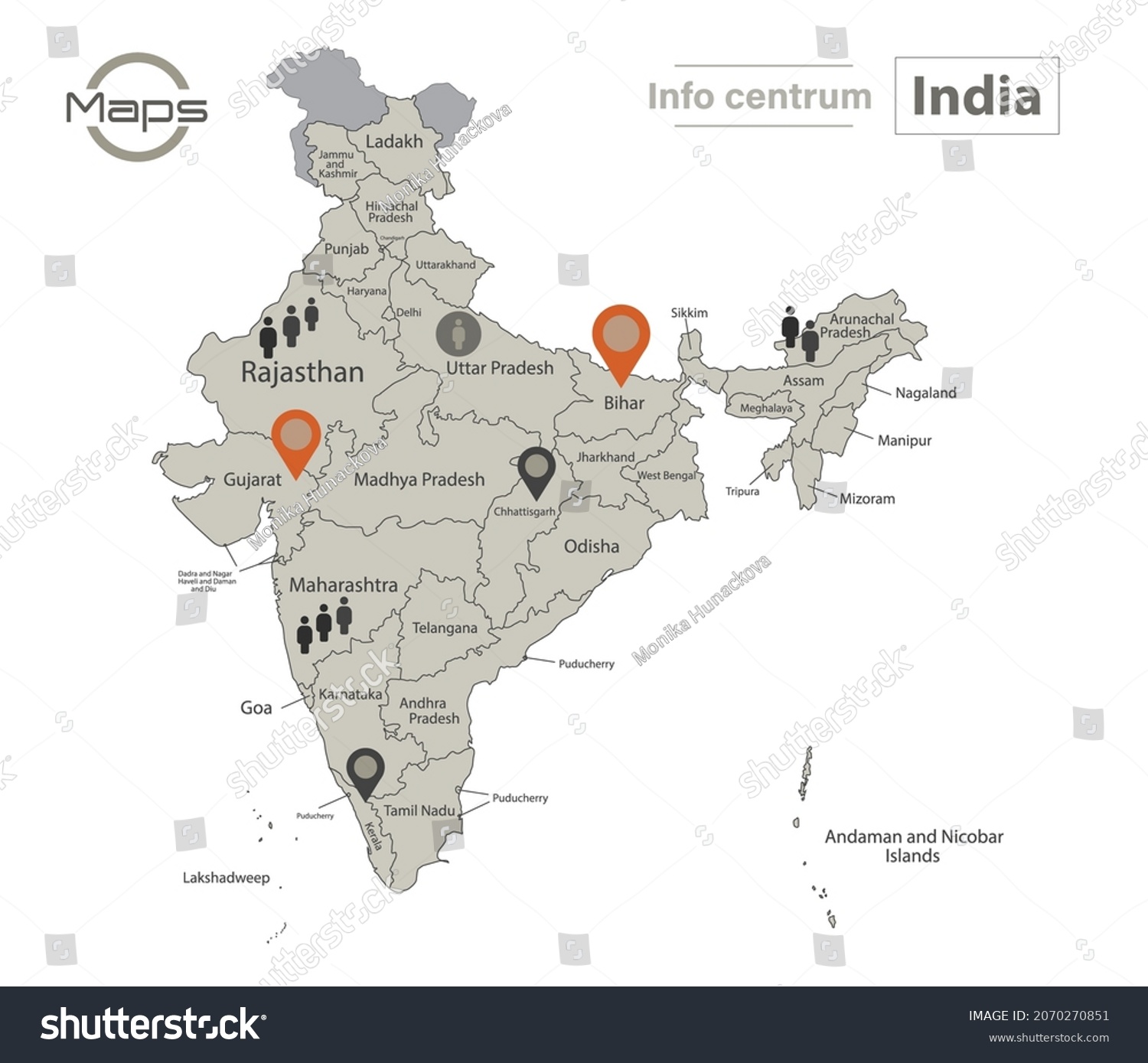 India Map Individual Regions Names Infographics Stock Vector (Royalty ...