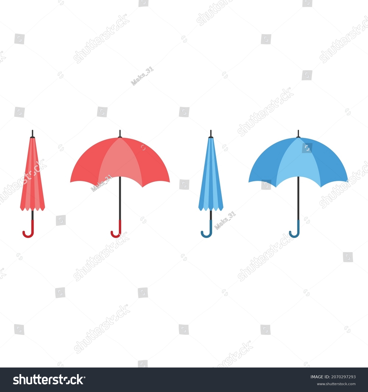 Set Open Closed Colored Umbrellas Vector Stock Vector (Royalty Free ...