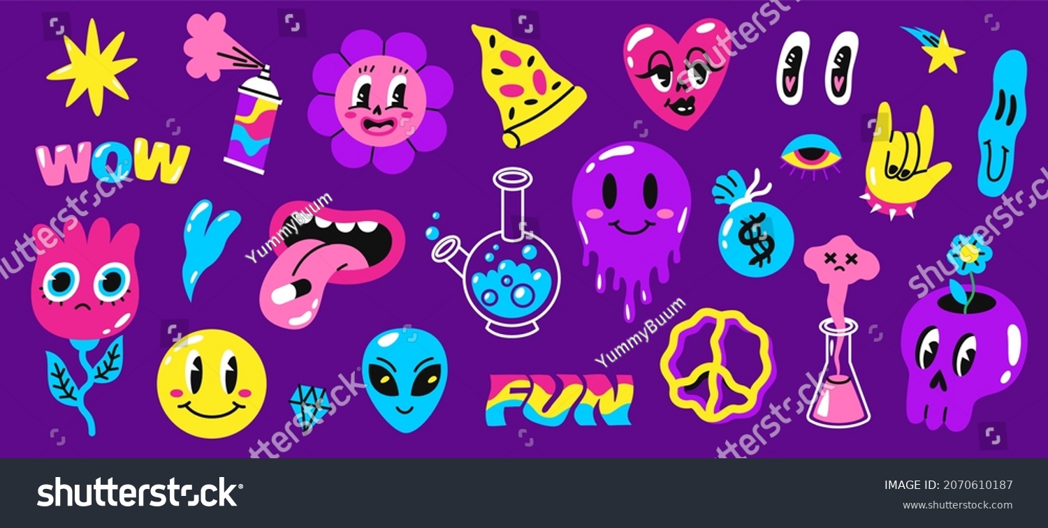 Psychedelic Symbols Weird Abstract Funny Elements Stock Vector (Royalty ...