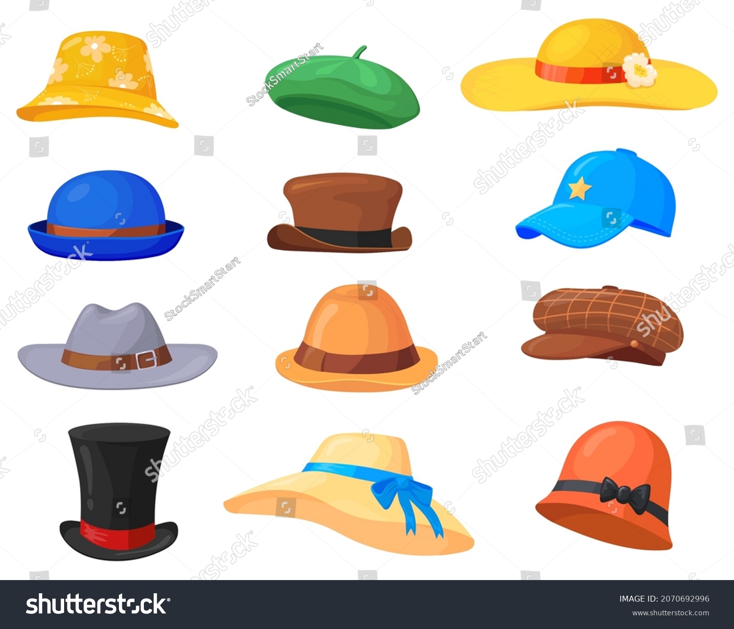 Cartoon Headgears Hats Fashion Clothes Man Stock Vector (Royalty Free ...