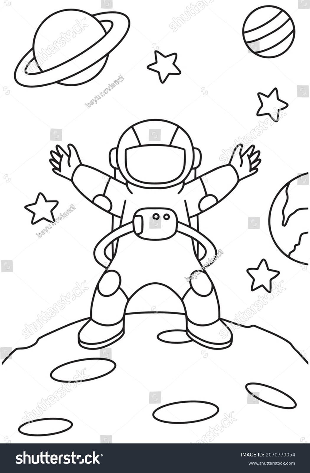 Cute Astronaut On Moon Coloring Book Stock Vector (Royalty Free