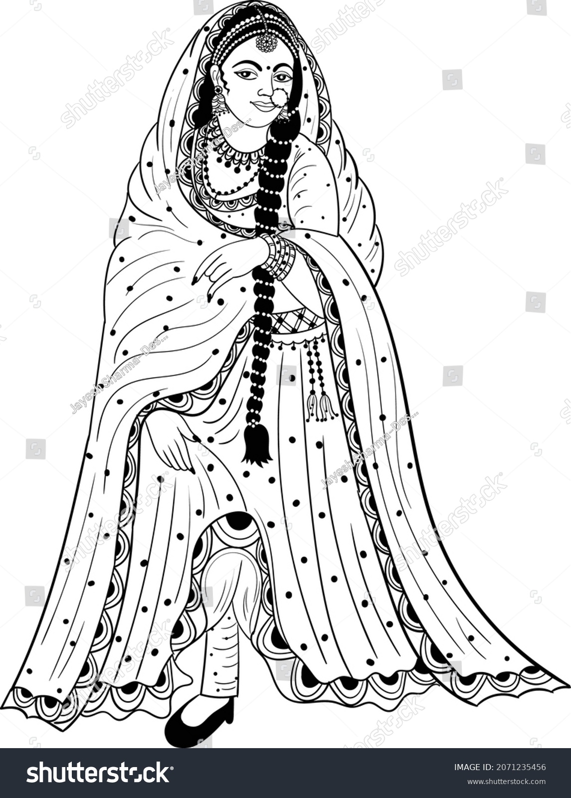 Indian Bride Black White Line Drawing Stock Vector (Royalty Free ...