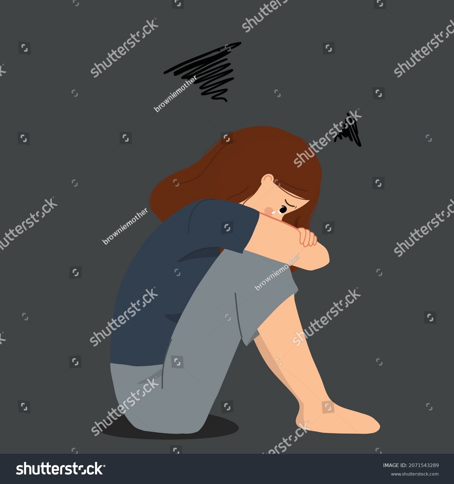 Crying Depressed Girl While Hugging Her Stock Vector (Royalty Free ...